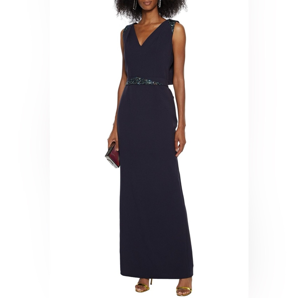 SAFIYAA Lennon belted crystal-embellished stretch-crepe gown US 8 $1990
